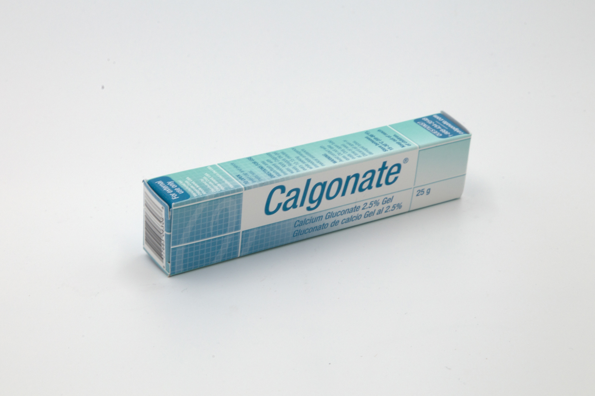 Box of calcium gluconate on white background