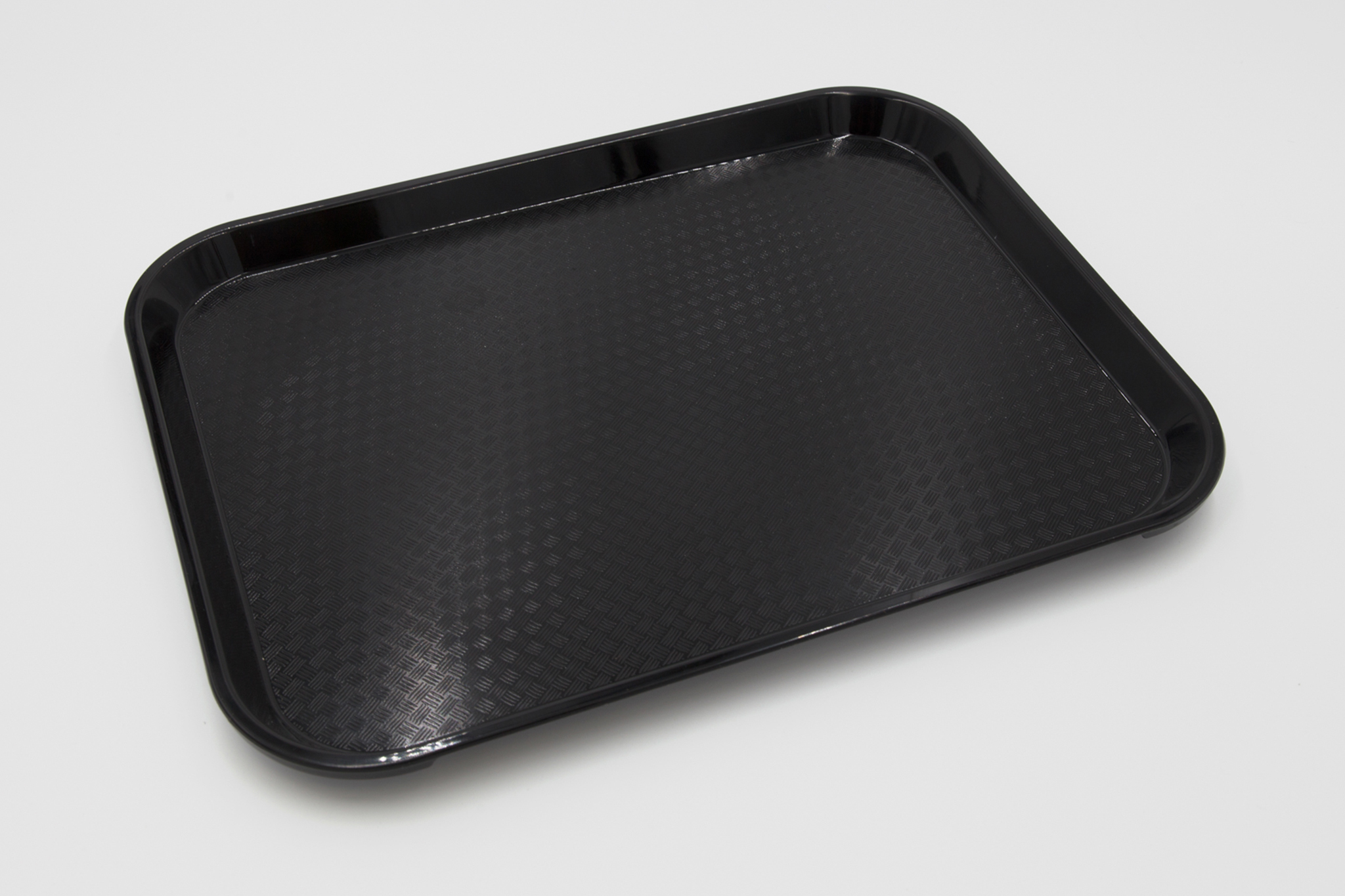 Black fiberglass tray on white background
