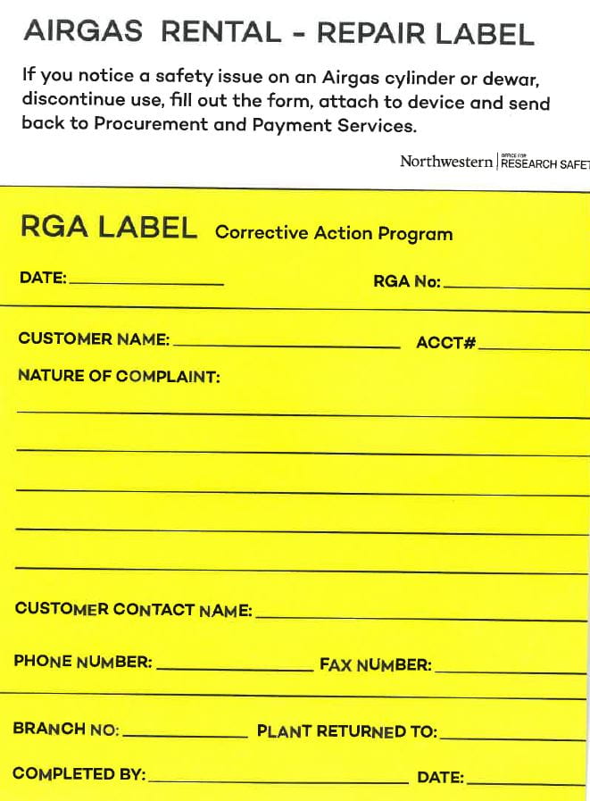 Airgas Rental Repair Label