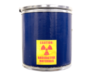 Image of a blue radiological waste drum
